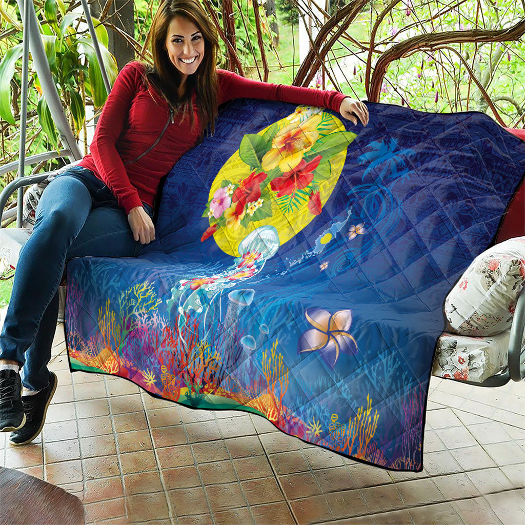 Palau Quilt Jellyfish with Coral Reefs Ocean Vibe and Tapa Pattern LT03 - Polynesian Pride