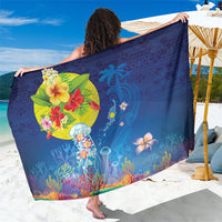 Palau Sarong Jellyfish with Coral Reefs Ocean Vibe and Tapa Pattern LT03 One Size 44 x 66 inches Blue - Polynesian Pride