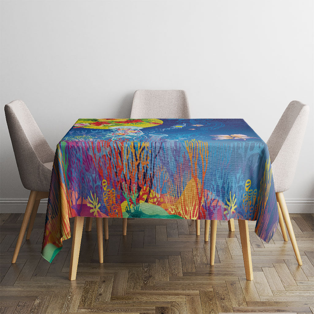 Palau Tablecloth Jellyfish with Coral Reefs Ocean Vibe and Tapa Pattern LT03 - Polynesian Pride