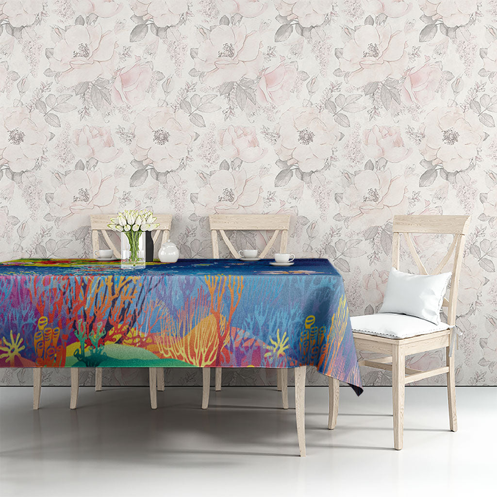 Palau Tablecloth Jellyfish with Coral Reefs Ocean Vibe and Tapa Pattern LT03 - Polynesian Pride