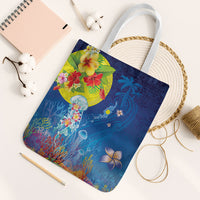 Palau Tote Bag Jellyfish with Coral Reefs Ocean Vibe and Tapa Pattern LT03 White Strap One Size Blue - Polynesian Pride