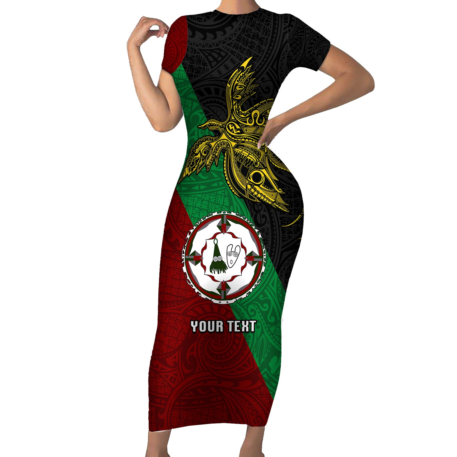 Custom Papua New Guinea East New Britain Province Short Sleeve Bodycon Dress PNG Birds Of Paradise Polynesian Arty Style LT03 Long Dress Green - Polynesian Pride