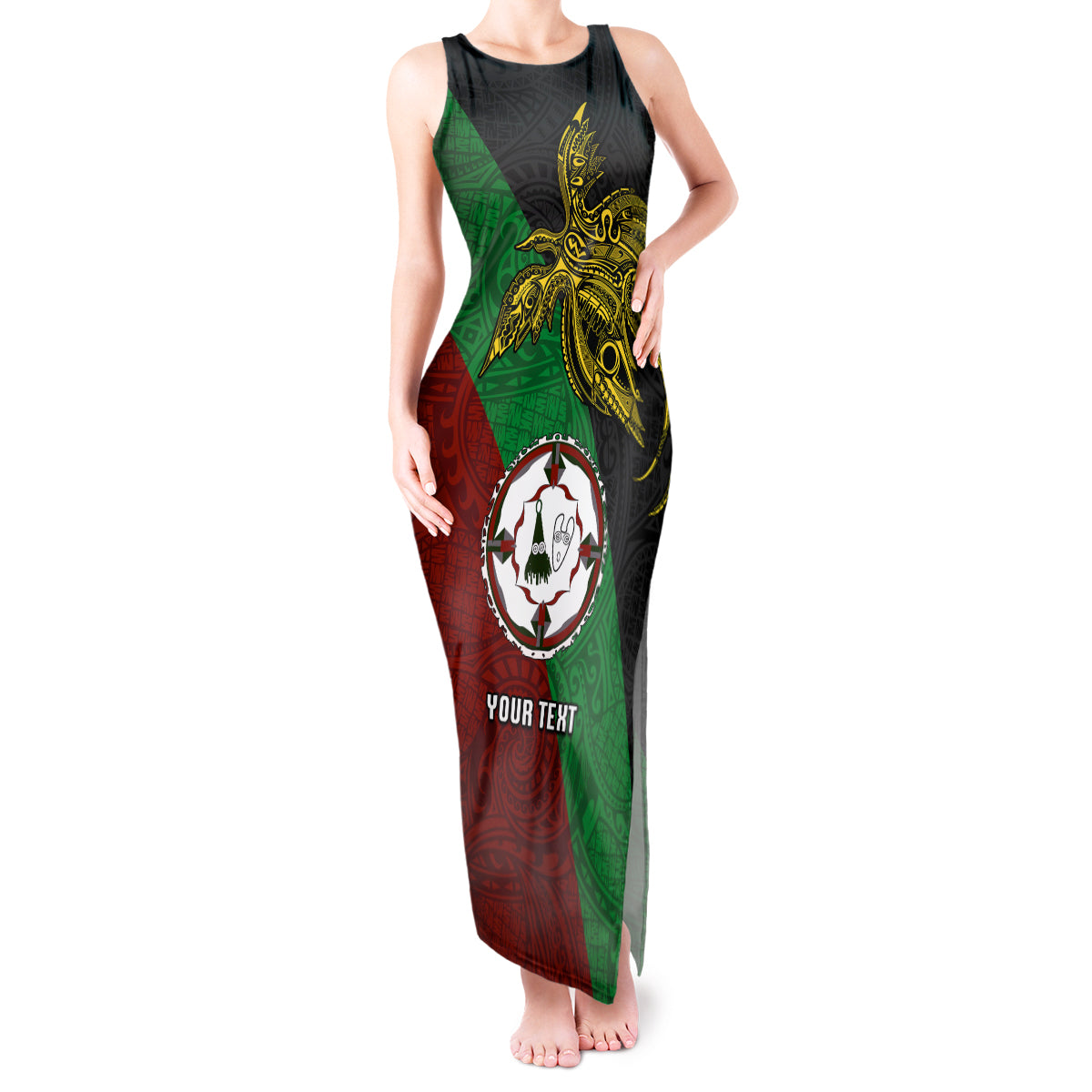 Custom Papua New Guinea East New Britain Province Tank Maxi Dress PNG Birds Of Paradise Polynesian Arty Style LT03 Women Green - Polynesian Pride