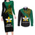 Papua New Guinea Enga Province Couples Matching Long Sleeve Bodycon Dress and Long Sleeve Button Shirts PNG Birds Of Paradise Polynesian Arty Style LT03 Green - Polynesian Pride