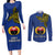 Papua New Guinea Gulf Province Couples Matching Long Sleeve Bodycon Dress and Long Sleeve Button Shirts PNG Birds Of Paradise Polynesian Arty Style LT03 Blue - Polynesian Pride