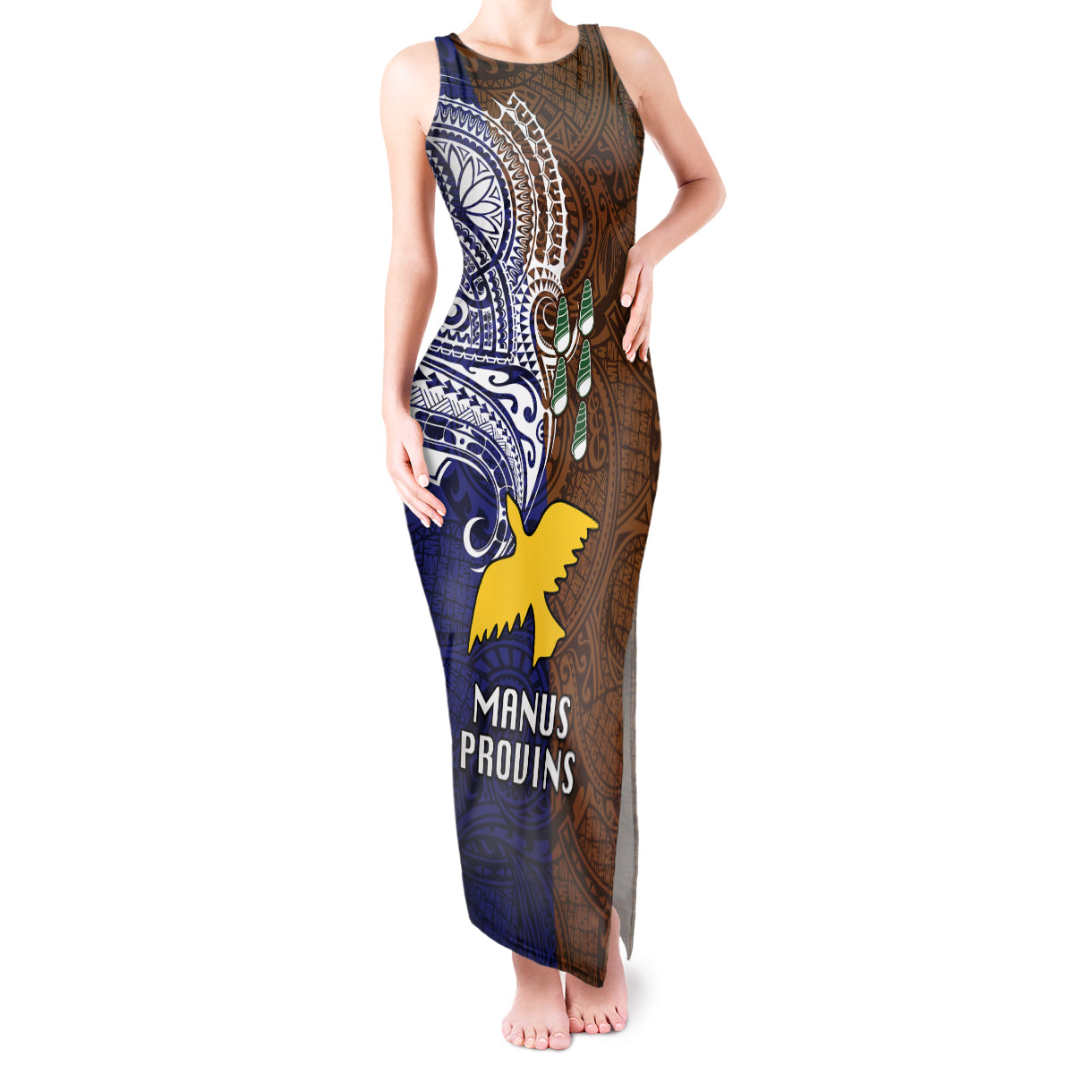 Papua New Guinea Manus Province Tank Maxi Dress PNG Birds Of Paradise Polynesian Arty Style LT03 Women Brown - Polynesian Pride