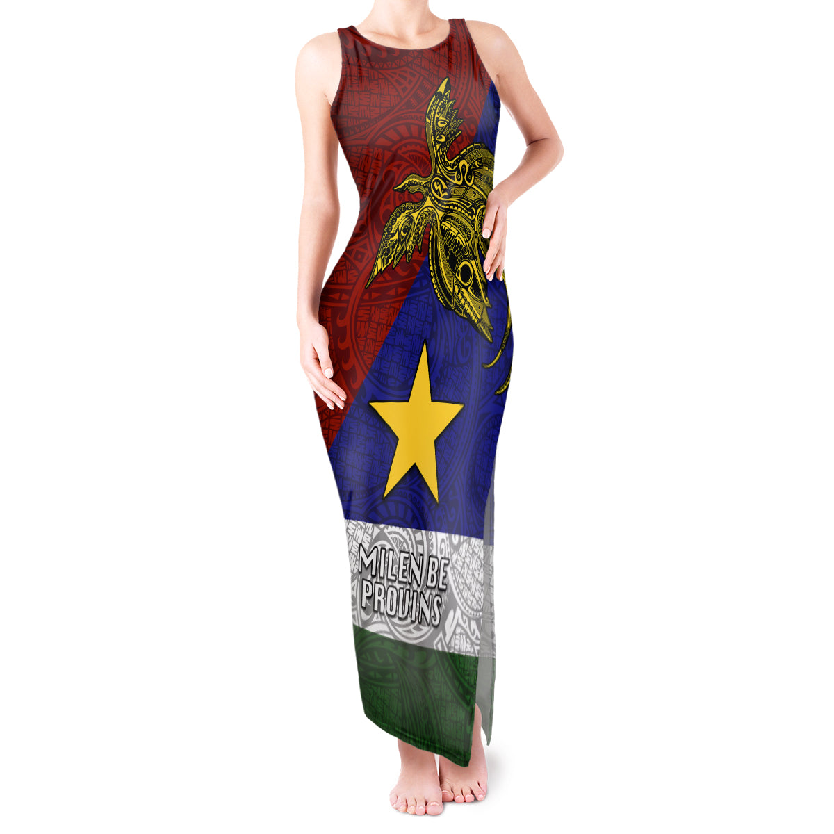 Papua New Guinea Milne Bay Province Tank Maxi Dress PNG Birds Of Paradise Polynesian Arty Style LT03 Women Blue - Polynesian Pride