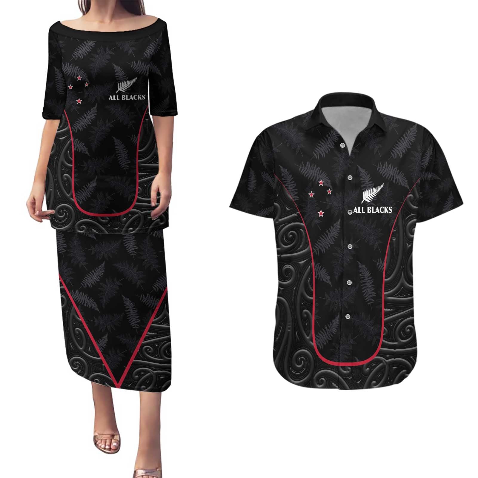 Custom New Zealand Rugby Couples Matching Puletasi and Hawaiian Shirt Maori All Black Championship 2024 and Silver Fern