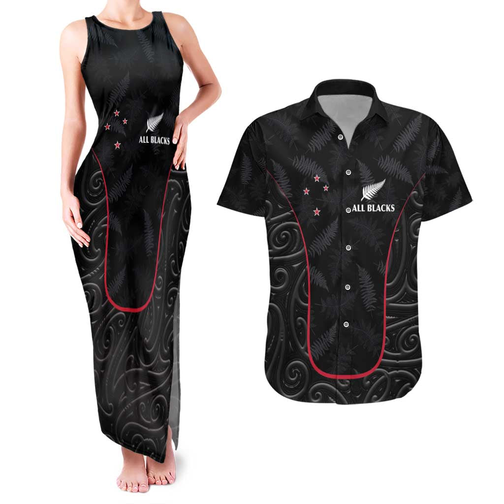 Custom New Zealand Rugby Couples Matching Tank Maxi Dress and Hawaiian Shirt Maori All Black Championship 2024 and Silver Fern