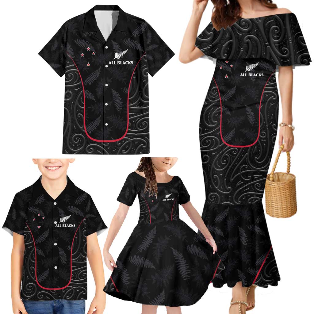 Custom New Zealand Rugby Family Matching Mermaid Dress and Hawaiian Shirt Maori All Black Championship 2024 and Silver Fern