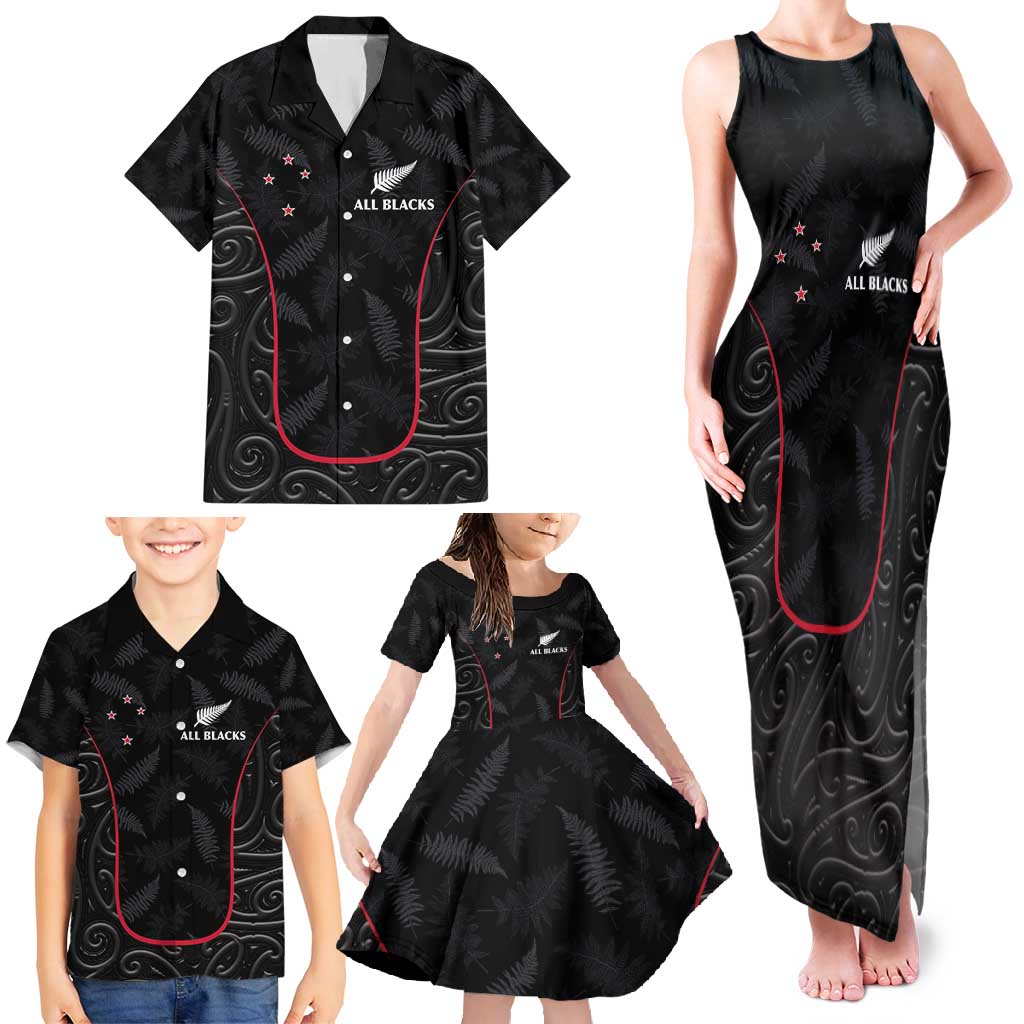 Custom New Zealand Rugby Family Matching Tank Maxi Dress and Hawaiian Shirt Maori All Black Championship 2024 and Silver Fern