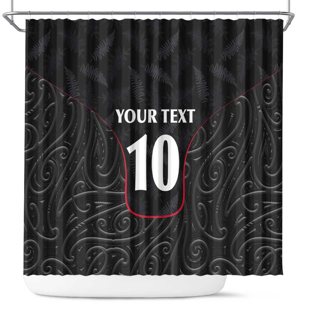 Custom New Zealand Rugby Shower Curtain Maori All Black Championship 2024 and Silver Fern LT03 Black - Polynesian Pride