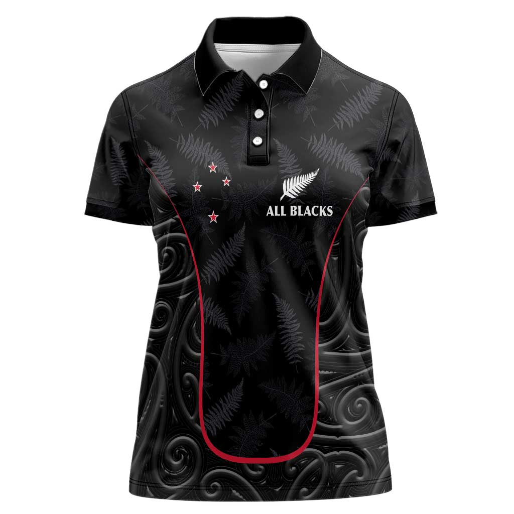 Custom New Zealand Rugby Women Polo Shirt Maori All Black Championship 2024 and Silver Fern LT03 Female Black - Polynesian Pride