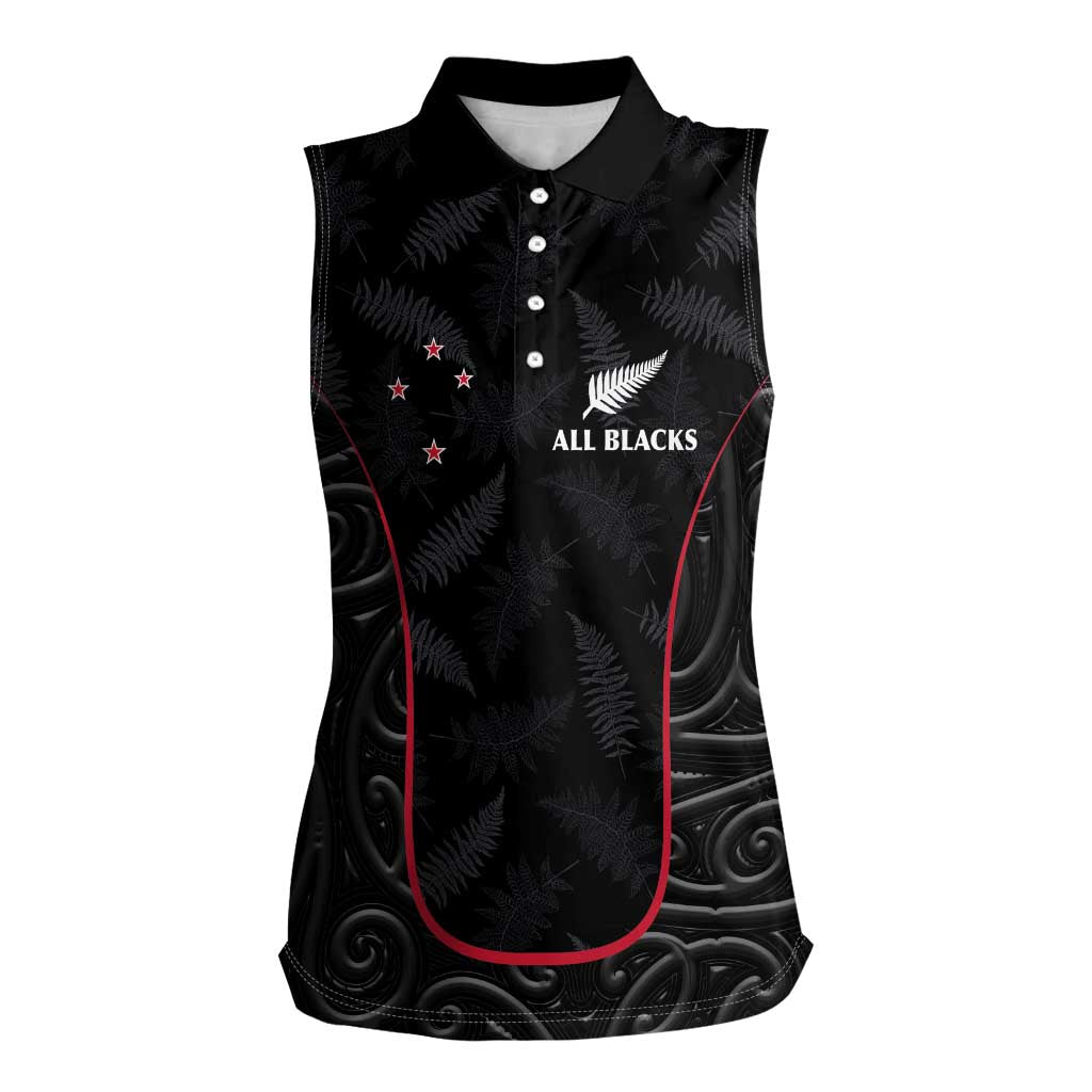 Custom New Zealand Rugby Women Sleeveless Polo Shirt Maori All Black Championship 2024 and Silver Fern