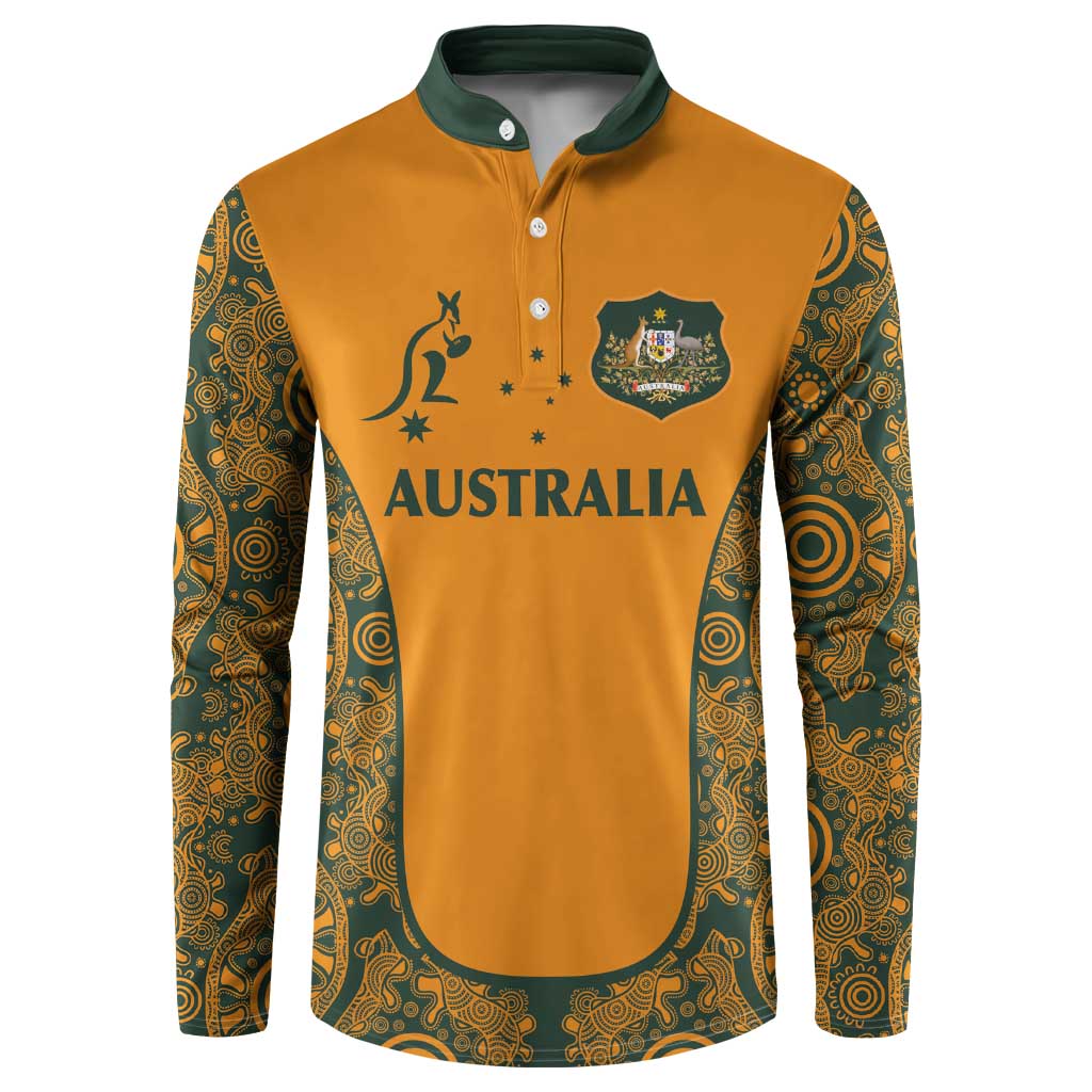 Custom Australia Rugby Championship 2024 Button Sweatshirt Aboriginal Art Tattoo Pattern LT03 Yellow - Polynesian Pride