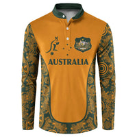 Custom Australia Rugby Championship 2024 Button Sweatshirt Aboriginal Art Tattoo Pattern LT03 Yellow - Polynesian Pride