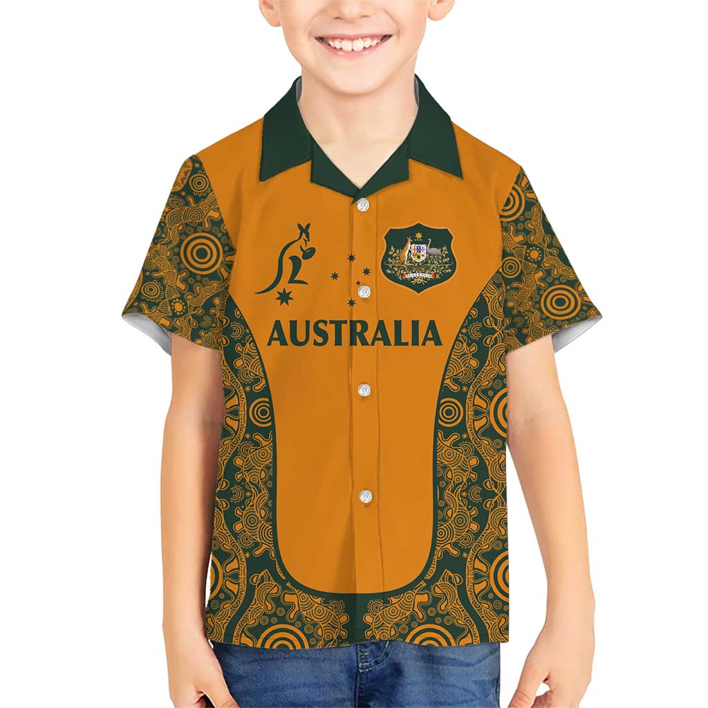 Custom Australia Rugby Championship 2024 Kid Hawaiian Shirt Aboriginal Art Tattoo Pattern LT03 Kid Yellow - Polynesian Pride