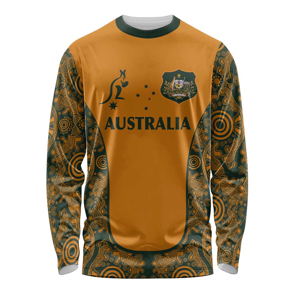 Custom Australia Rugby Championship 2024 Long Sleeve Shirt Aboriginal Art Tattoo Pattern LT03 Unisex Yellow - Polynesian Pride