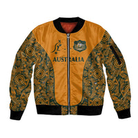 Custom Australia Rugby Championship 2024 Sleeve Zip Bomber Jacket Aboriginal Art Tattoo Pattern LT03 Unisex Yellow - Polynesian Pride