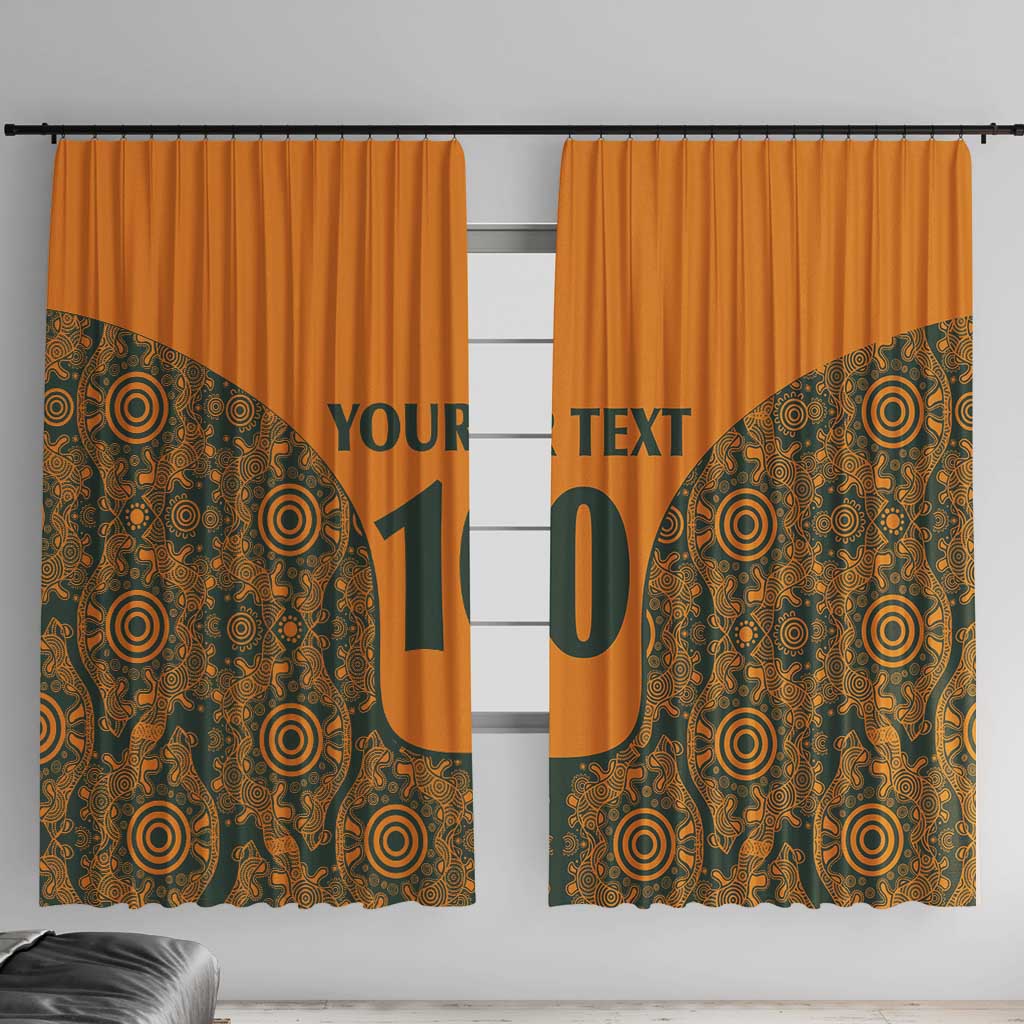 Custom Australia Rugby Championship 2024 Window Curtain Aboriginal Art Tattoo Pattern LT03 With Hooks Yellow - Polynesian Pride