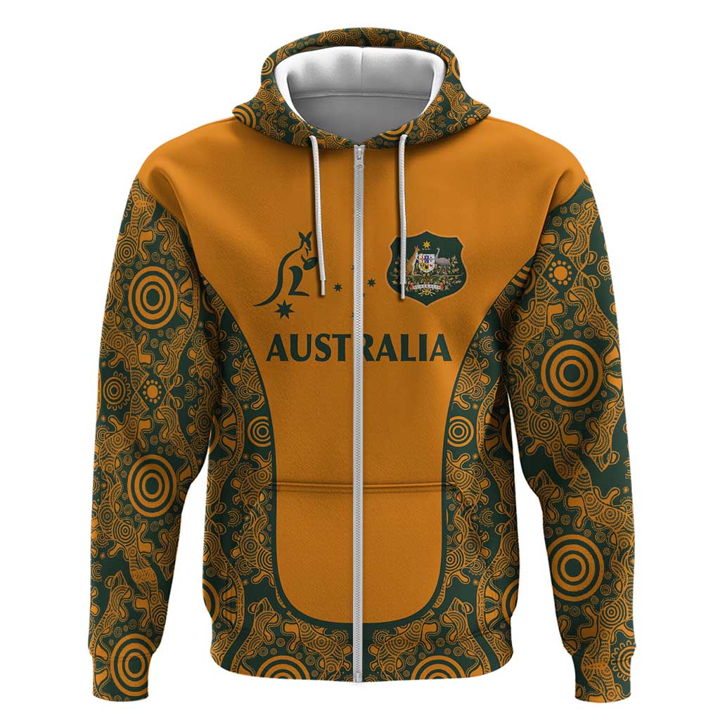 Custom Australia Rugby Championship 2024 Zip Hoodie Aboriginal Art Tattoo Pattern LT03 Zip Hoodie Yellow - Polynesian Pride