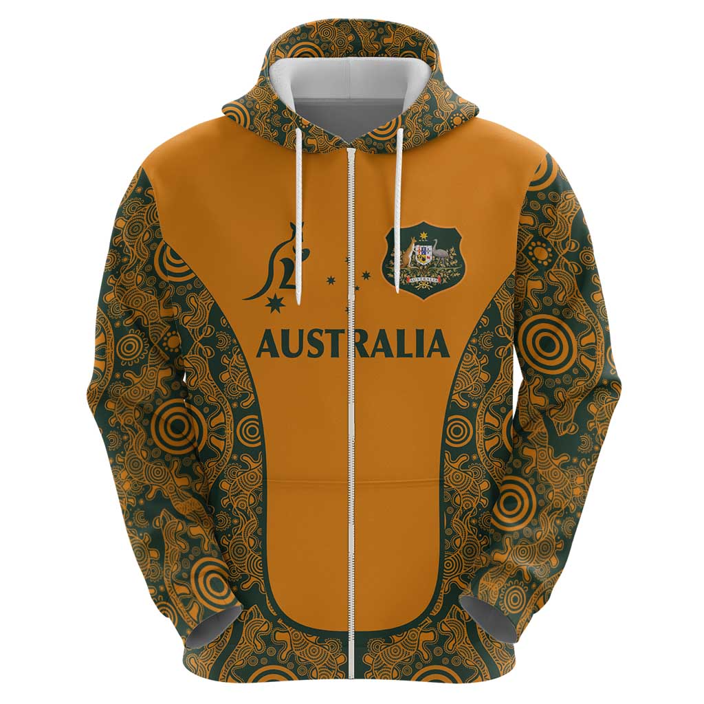 Custom Australia Rugby Championship 2024 Zip Hoodie Aboriginal Art Tattoo Pattern LT03 - Polynesian Pride