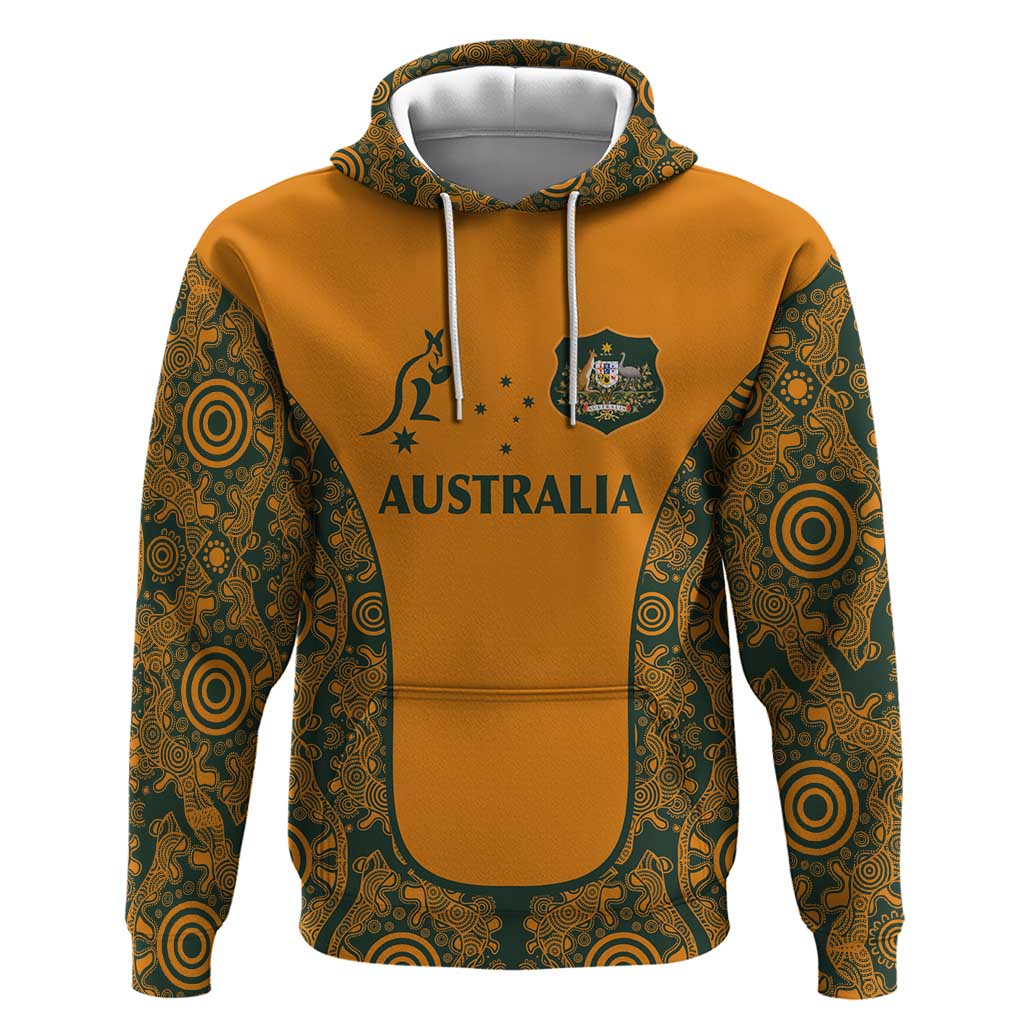 Custom Australia Rugby Championship 2024 Zip Hoodie Aboriginal Art Tattoo Pattern LT03 Pullover Hoodie Yellow - Polynesian Pride