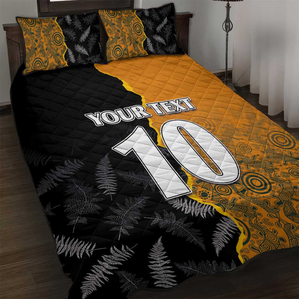 Custom New Zealand and Australia Rugby Championship 2024 Quilt Bed Set Maori Warrior and Kangaroo Mascot with Fern Aboriginal