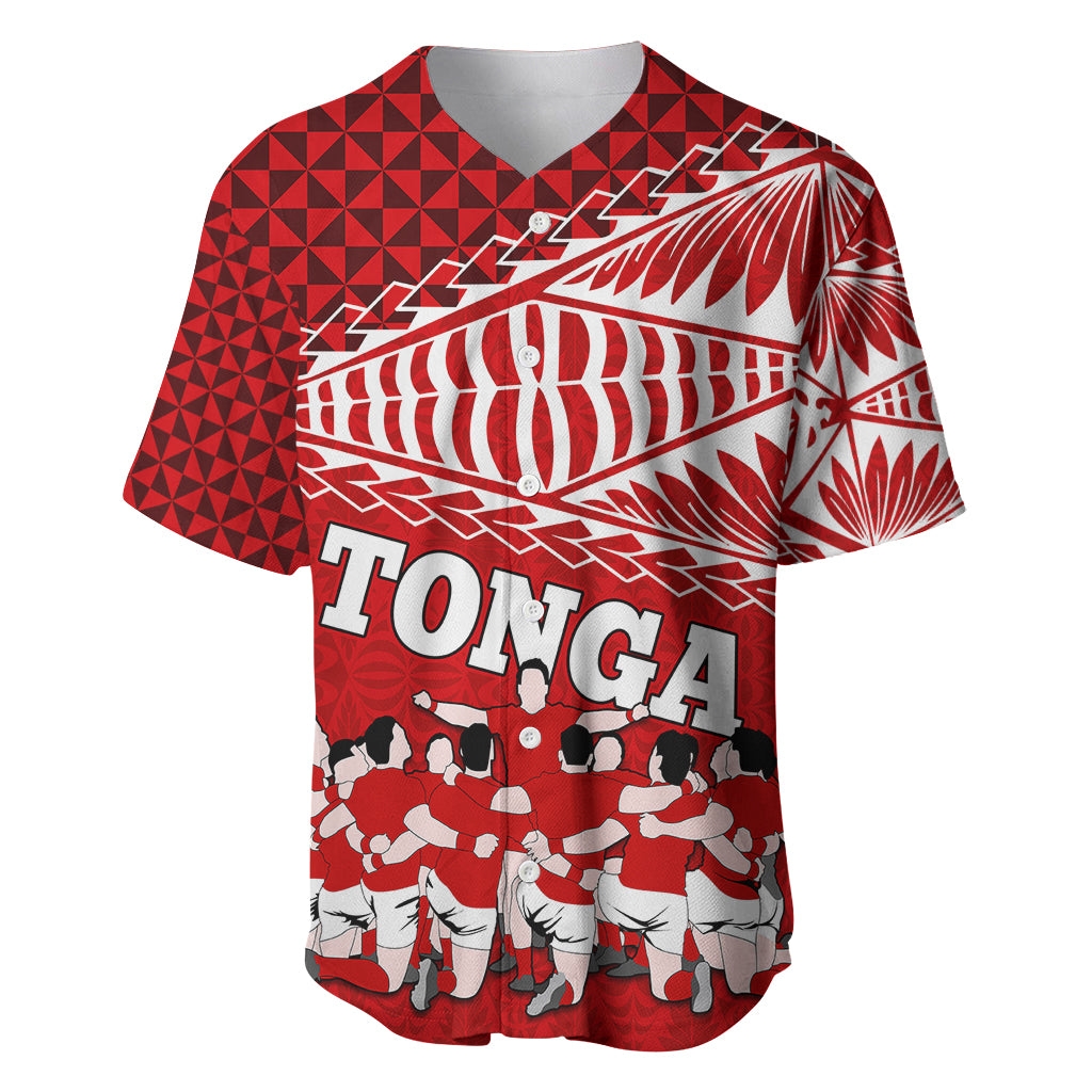 Tonga Rugby Baseball Jersey Sipi Tau Dance Ngatu Pattern LT03 Red - Polynesian Pride