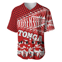 Tonga Rugby Baseball Jersey Sipi Tau Dance Ngatu Pattern LT03 Red - Polynesian Pride