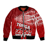 Tonga Rugby Bomber Jacket Sipi Tau Dance Ngatu Pattern LT03 Unisex Red - Polynesian Pride