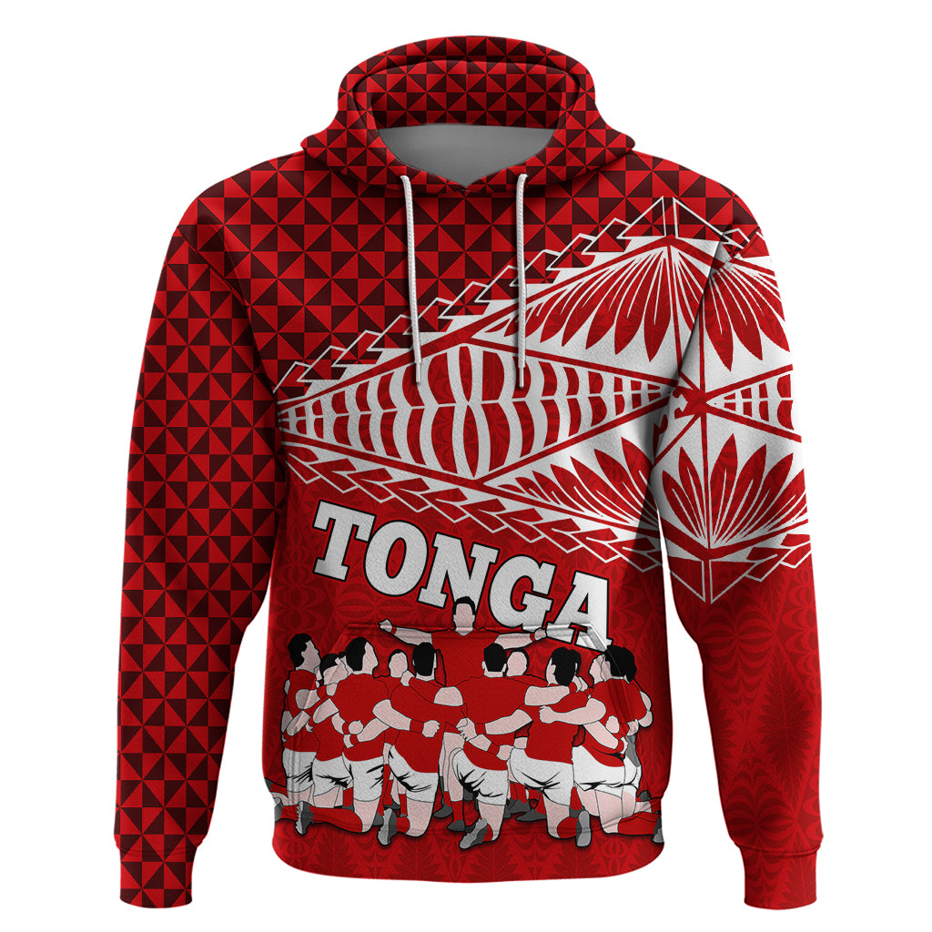 Tonga Rugby Hoodie Sipi Tau Dance Ngatu Pattern LT03 Red - Polynesian Pride