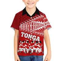 Tonga Rugby Kid Hawaiian Shirt Sipi Tau Dance Ngatu Pattern LT03 Kid Red - Polynesian Pride