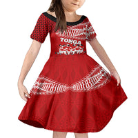 Tonga Rugby Kid Short Sleeve Dress Sipi Tau Dance Ngatu Pattern LT03 KID Red - Polynesian Pride