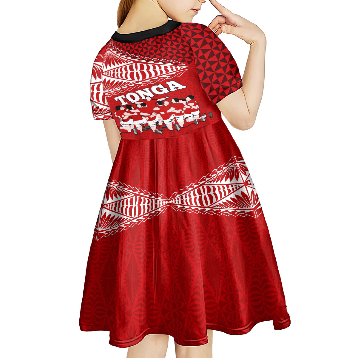 Tonga Rugby Kid Short Sleeve Dress Sipi Tau Dance Ngatu Pattern LT03 - Polynesian Pride