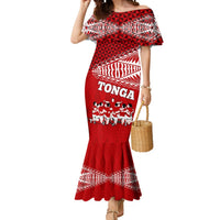 Tonga Rugby Mermaid Dress Sipi Tau Dance Ngatu Pattern LT03 Women Red - Polynesian Pride