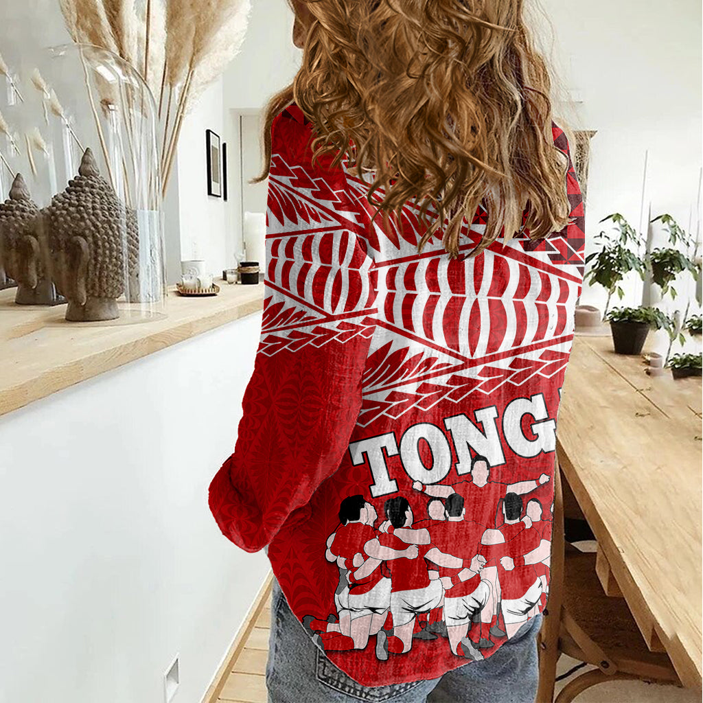 Tonga Rugby Women Casual Shirt Sipi Tau Dance Ngatu Pattern LT03 - Polynesian Pride