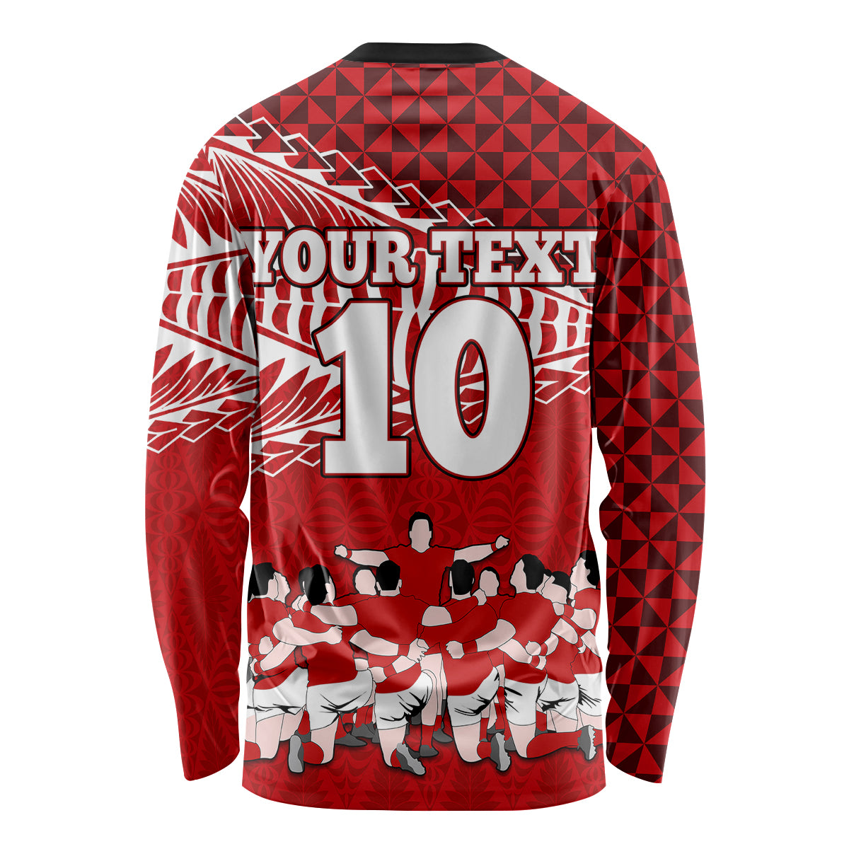 Personalised Tonga Rugby Long Sleeve Shirt Sipi Tau Dance Ngatu Pattern LT03 - Polynesian Pride