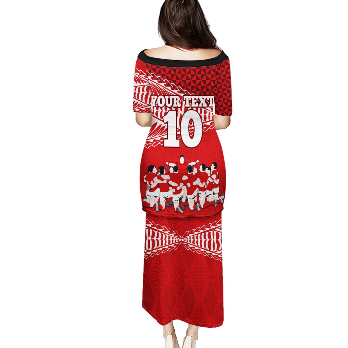 Personalised Tonga Rugby Puletasi Sipi Tau Dance Ngatu Pattern LT03 - Polynesian Pride