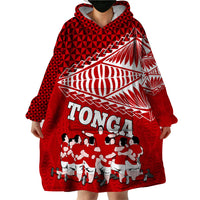 Personalised Tonga Rugby Wearable Blanket Hoodie Sipi Tau Dance Ngatu Pattern LT03 - Polynesian Pride