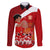 Tonga Rugby Family Matching Off Shoulder Short Dress and Hawaiian Shirt Sipi Tau Dance Coat of Arms Ngatu Pattern LT03 Dad's Shirt - Long Sleeve Red - Polynesian Pride