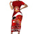 Tonga Rugby Family Matching Short Sleeve Bodycon Dress and Hawaiian Shirt Sipi Tau Dance Coat of Arms Ngatu Pattern LT03 Mom's Dress Red - Polynesian Pride