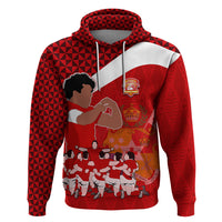 Tonga Rugby Hoodie Sipi Tau Dance Coat of Arms Ngatu Pattern LT03 Red - Polynesian Pride