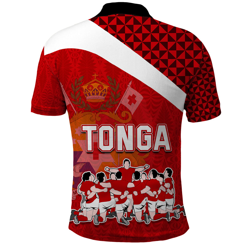 Tonga Rugby Polo Shirt Sipi Tau Dance Coat of Arms Ngatu Pattern LT03 - Polynesian Pride