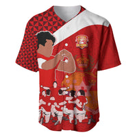 Personalised Tonga Rugby Baseball Jersey Sipi Tau Dance Coat of Arms Ngatu Pattern LT03 Red - Polynesian Pride