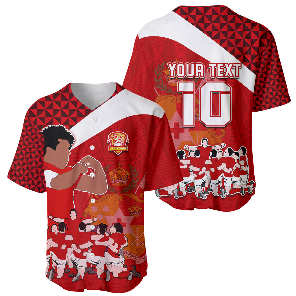Personalised Tonga Rugby Baseball Jersey Sipi Tau Dance Coat of Arms Ngatu Pattern LT03 - Polynesian Pride