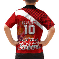 Personalised Tonga Rugby Kid Hawaiian Shirt Sipi Tau Dance Coat of Arms Ngatu Pattern LT03 - Polynesian Pride