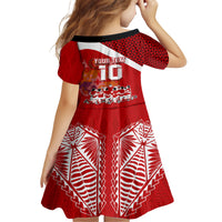 Personalised Tonga Rugby Kid Short Sleeve Dress Sipi Tau Dance Coat of Arms Ngatu Pattern LT03 - Polynesian Pride