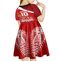 Personalised Tonga Rugby Kid Short Sleeve Dress Sipi Tau Dance Coat of Arms Ngatu Pattern LT03 - Polynesian Pride