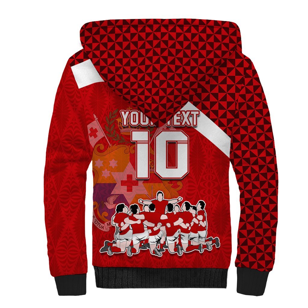 Personalised Tonga Rugby Sherpa Hoodie Sipi Tau Dance Coat of Arms Ngatu Pattern LT03 - Polynesian Pride